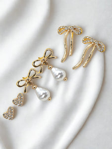 Heart Rhinestone Bow Trio