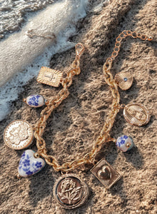 Cross & Heart Blue Charm Necklace