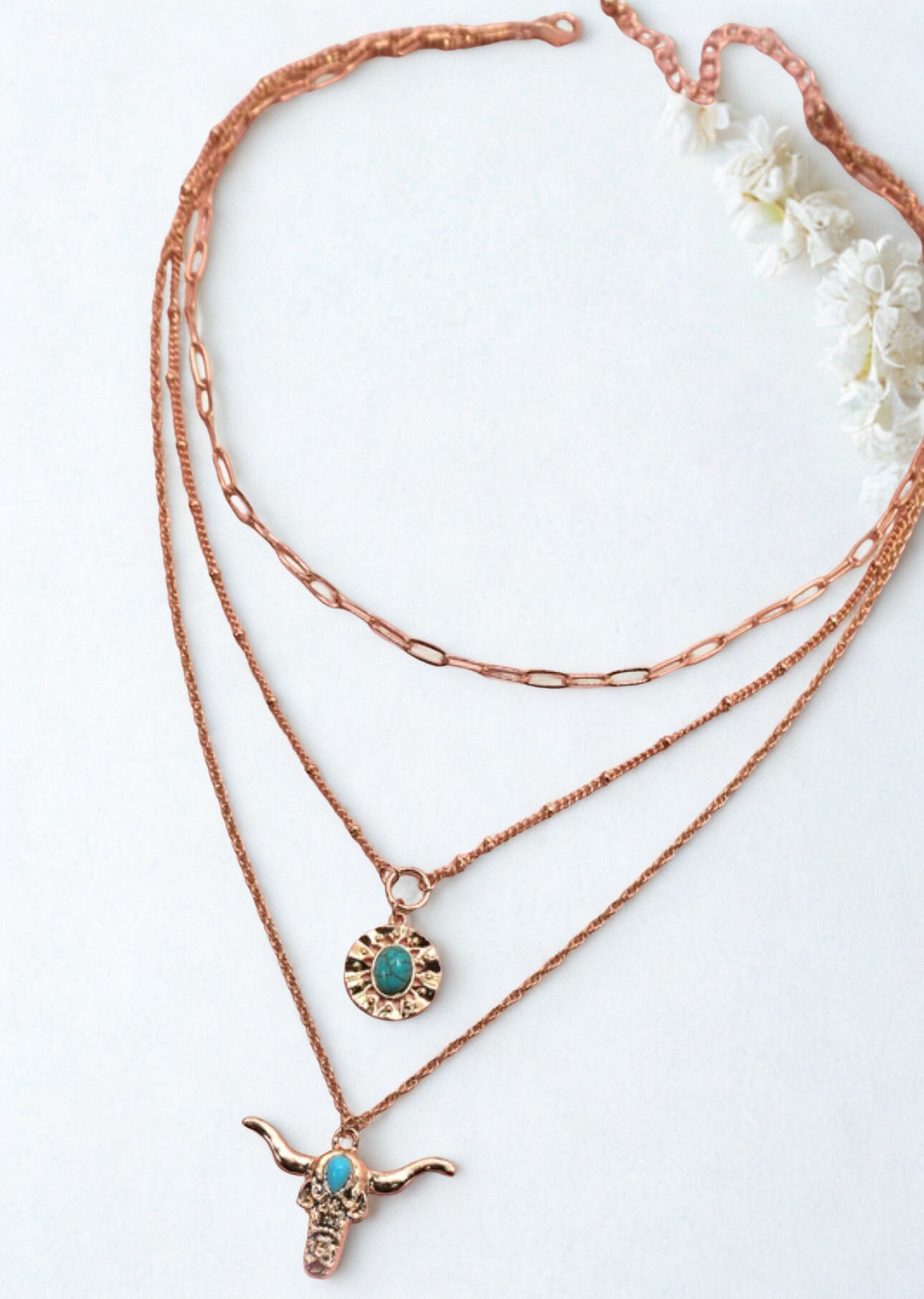 Western Bull Head Layered Necklace