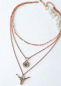 Western Bull Head Layered Necklace